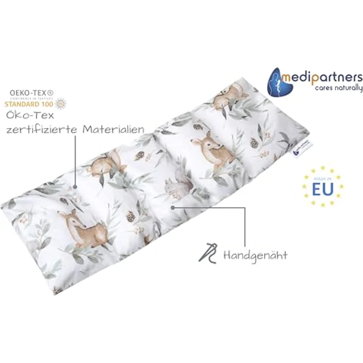 Medi Partners Kirschkernkissen Mikrowelle 60x20cm Körnerkissen groß Wärmekissen 800g 100% Baumwolle 5 kammern abnehmbarer Bezug - Kirschkernkissen nacken schulter Kältetherapie (Hirsch in Blättern) – Bild 2