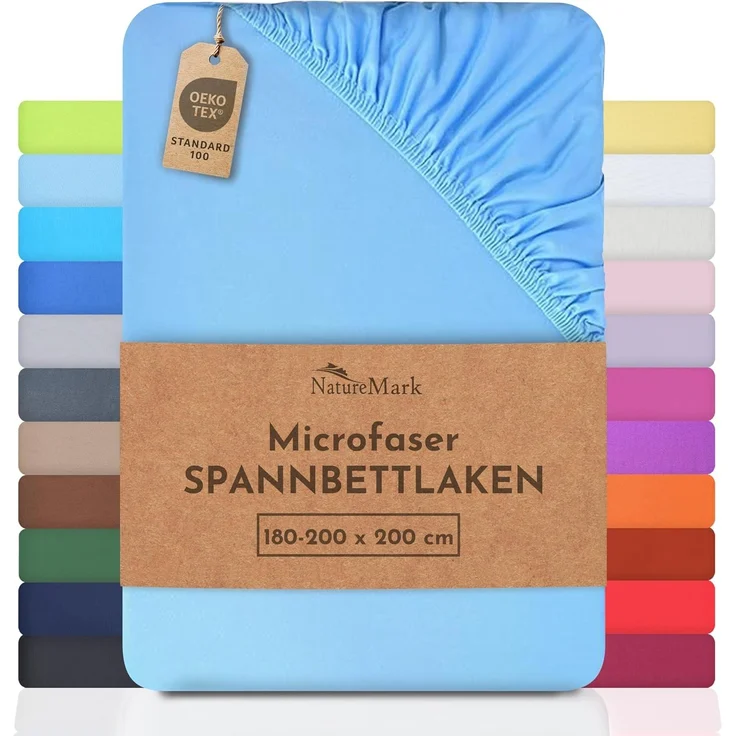 NatureMark - Mikrofaser SPANNBETTLAKEN zum Sparpreis! viele Größen und Farben Markenware (180x200-200x200 cm, hell blau)