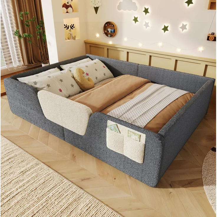 CHICFURN Polsterbett aus Samt Grau 140x190 cm mit abnehmbaren Seitengittern – Bild 2