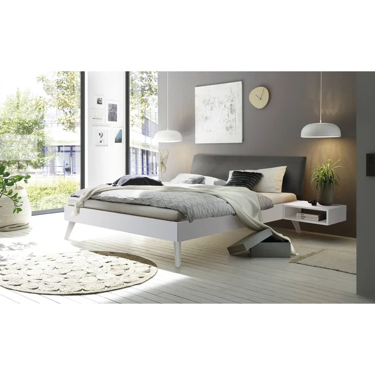 Hasena Polsterbett Pesaro Weiß mit Monet-Bezug 180x210 cm, Komforthöhe 25 cm MDF weiss deckend – Trento – Bild 2