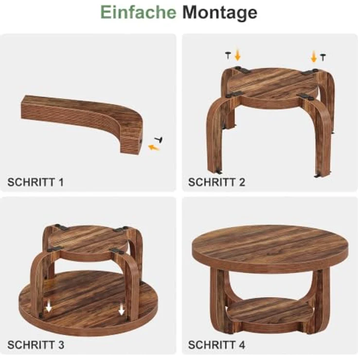 LITTLE TREE Runder Couchtisch 80 cm, 2-stöckiger Wohnzimmertisch mit Ablage | Landhausstil Kaffeetisch, Holz‑Optik Tisch für Wohnzimmer, Schlafzimmer und Lounge – Bild 8