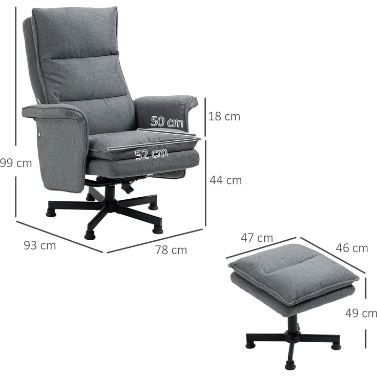 Wohnora-Massage-Bürostuhl mit Fußhocker, 8 Vibrationsköpfe, 1 Fernbedienung, 1 Seitentasche, Grau,H 990cm x T 780cm x B 930cm – Bild 4