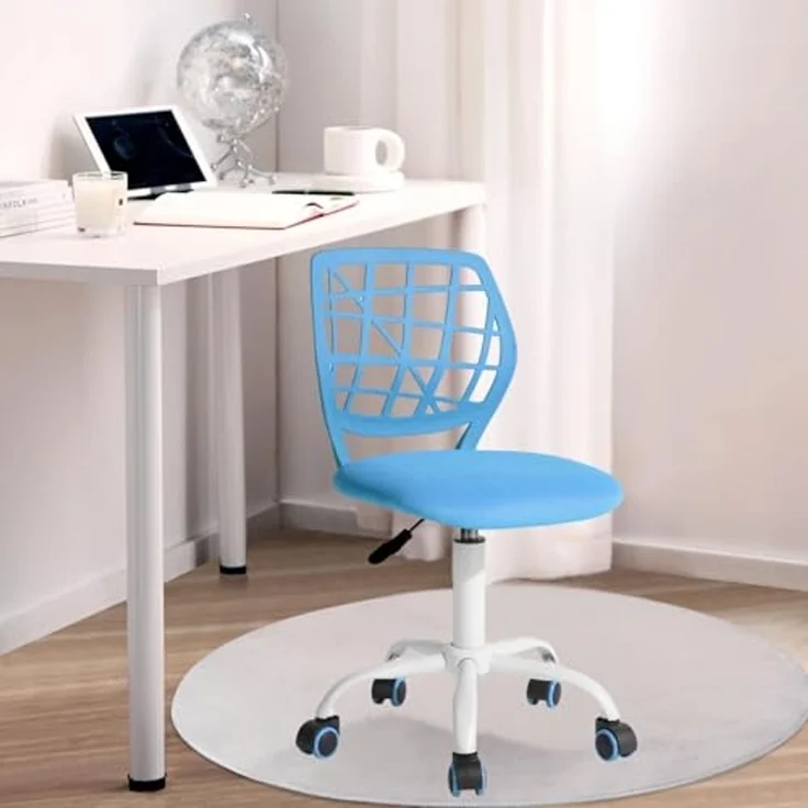 FurnitureR Kinder Schreibtischstuhl, höhenverstellbarer Drehstuhl mit kleinem Loch Rückenlehne Design, geeignet für Kinderzimmer oder Arbeitszimmer, blau I – Bild 3