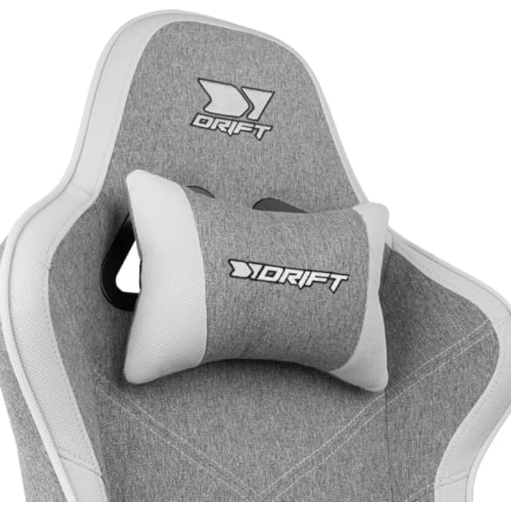 DRIFT GAMING DR90 PRO – Ergonomischer Gaming-Stuhl mit Kopf- und Lendenstütze, 135° neigbare Rückenlehne, 2D-verstellbare Armlehnen, atmungsaktiver Stoff, Nylonbasis und Gasfeder Klasse 4, Grau/Weiß – Bild 10