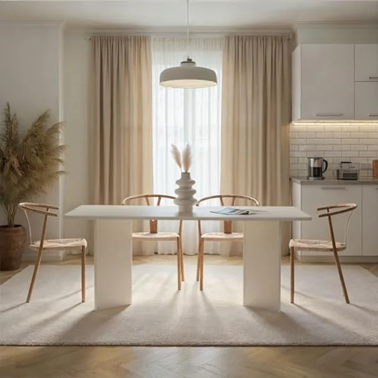 Modern White Dining Table, 180 x 90 x 75 cm | 100% Melamine Coated Particle Board, 25 mm Thick | Stylish & Durable, Perfect for Contemporary Dining Rooms | 70 kg Bearing Capacity – Bild 4