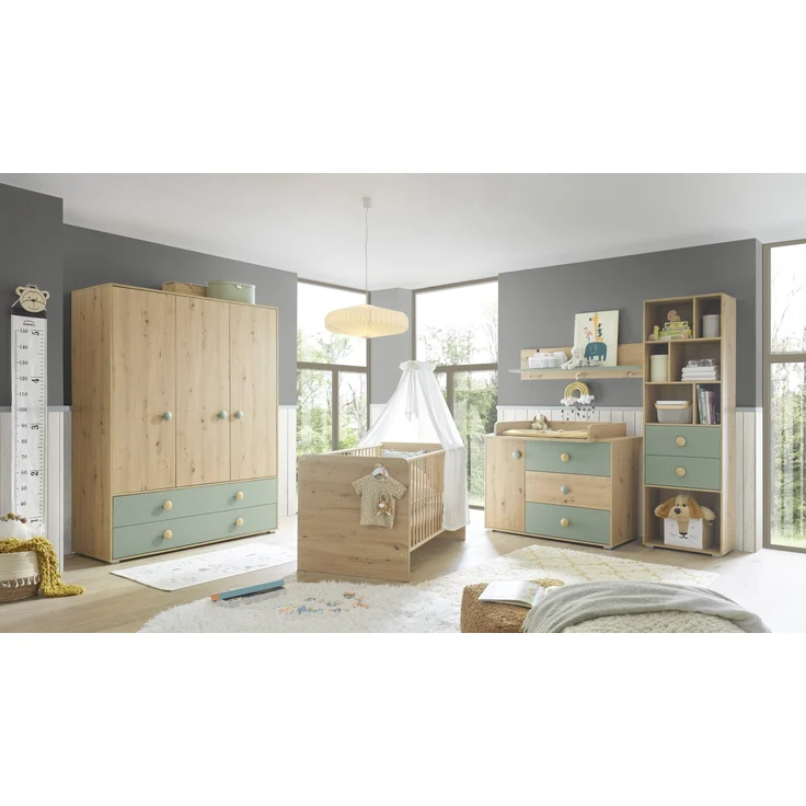 Wandboard >Birta< 3 Haken, Ablage, Artisan Eiche Dekor / Salbei - 120x30x25,5cm (BxHxT) – Bild 9