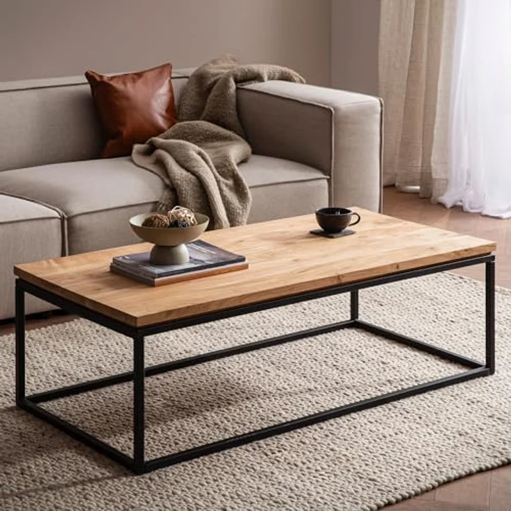 Livetastic Couchtisch Akazie, Massivholz rechteckig 60x40x120 cm, einfacher Aufbau für Wohnzimmer – Bild 2