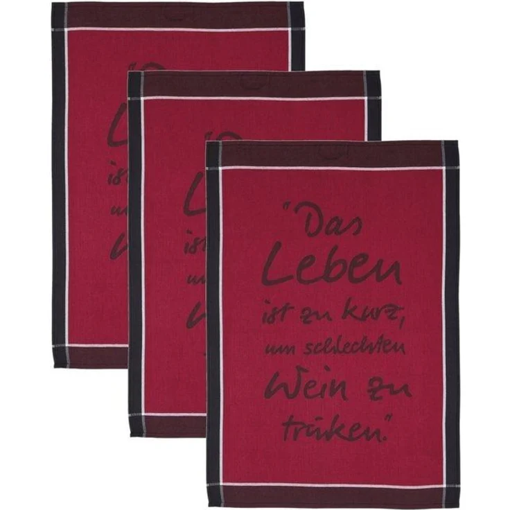 ROSS Geschirrtuch Das Leben ist zu kurz um schlechten Wein zu trinken, (Set, 3-tlg), Sprüchetuch, aus 100% Baumwolle – Bild 3