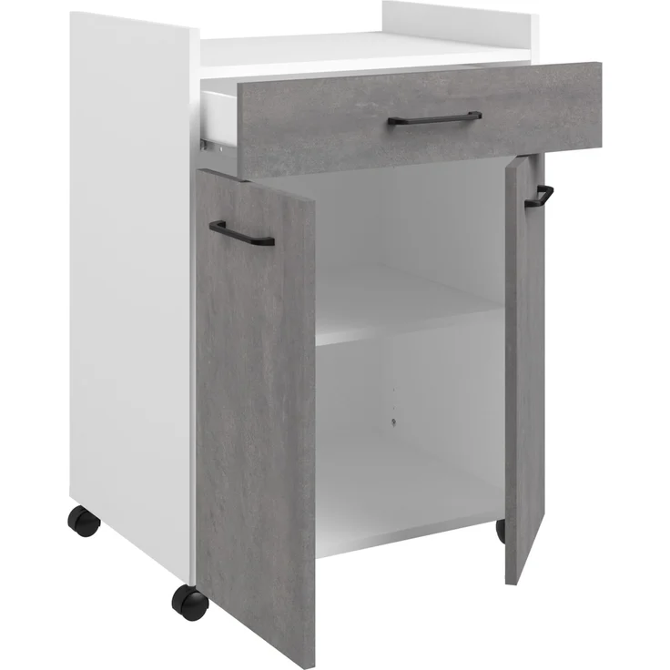 Mehrzweckschrank-Set >Malice 2< in Beton Optik hell, Weiß, Buffetschrank + Beistellschrank – Bild 4
