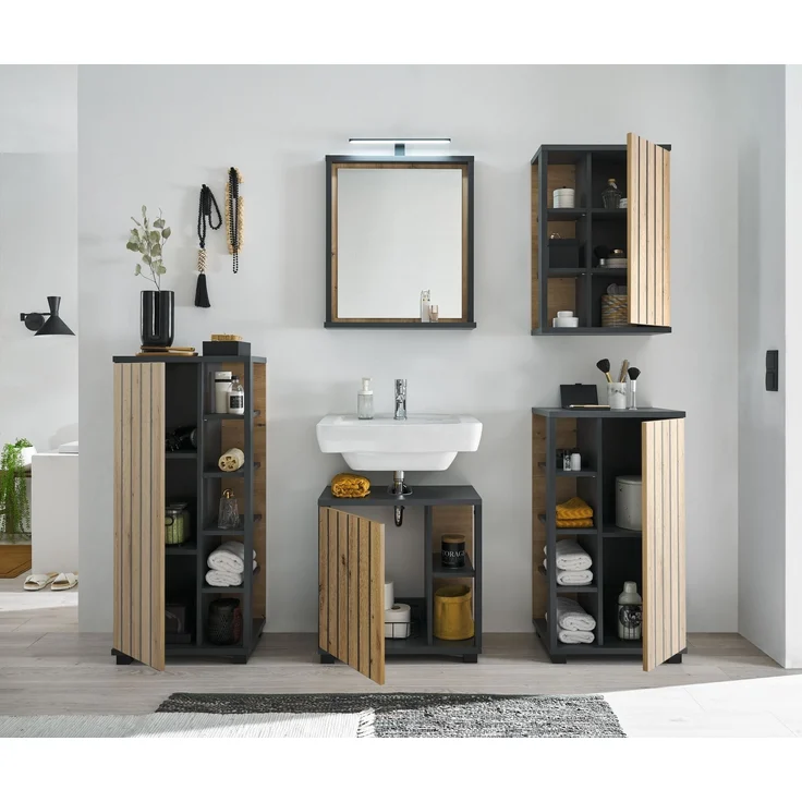 NIZZA Badezimmer Waschbeckenunterschrank in Graphit, Artisan Eiche Optik - Bad Unterschrank Badezimmerschrank mit viel Stauraum - 60 x 60 x 37 cm (B/H/T) – Bild 10