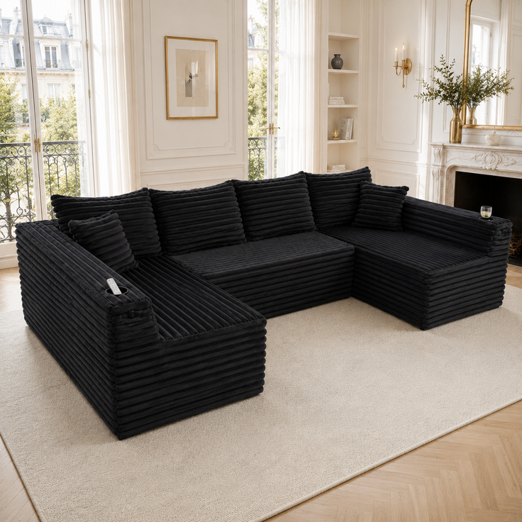ZUBALIYA Wohnlandschaft 155x88 cm, mit Samtbezug, mit Cordbezug, mit breiten Armlehnen, mit Schaumstoffpolsterung – Bild 2