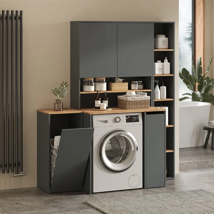 Waschmaschinenschrank Viktor Anthrazit/Goldkraft Eiche 93.6 x 88.2 cm mit Fächern und Tür Vicco – Bild 6