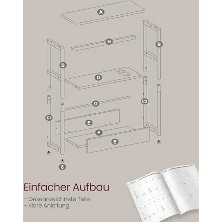VASAGLE Beistelltisch schmal, Nachttisch mit Ladefunktion, Couchtisch klein, 3 Ablagen, Zeitschriftenhalter, für Wohnzimmer, Schlafzimmer, Arbeitszimmer, ebenholzschwarz-tintenschwarz LET335B02 – Bild 9