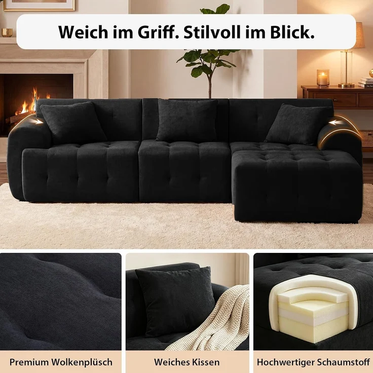 COMHOMA Sofa Ecksofa, Modulares Sofa, 2 Sitzer Bodensofa Couch mit Kissen Armlehne, für Wohnzimmer, vakuumverpackt – Bild 3