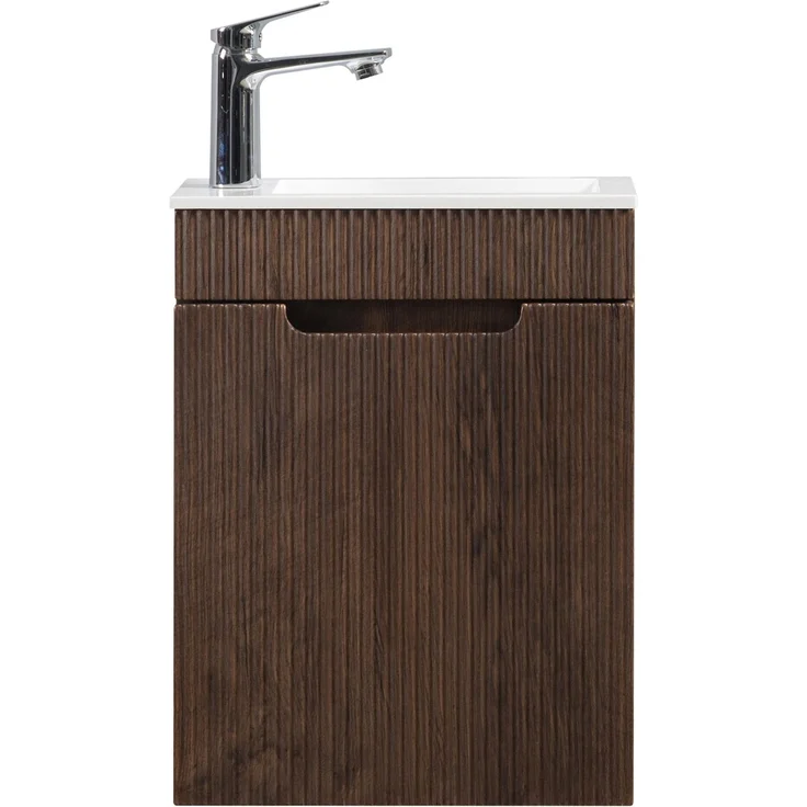 Badplaats Gäste-WC Waschtisch Set Thermis 40x22 cm Walnuss Braun - Badmöbel Set mit Waschbecken und Unterschrank, Vormontiert und mit Soft-Close – Bild 5