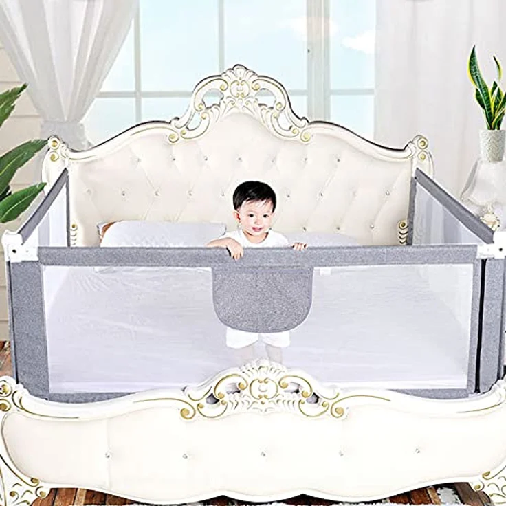 HUOLE höhenverstellbares Bettgitter -Kleinkind Bettschutzgitter Bettgitter Kinderbettgitter Babybettgitter Gitter Kinderbett Babybett Rausfallschutz-1,8 m – grau – Bild 9