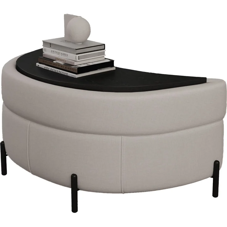 Chenille-bezogener Halbmond- Ablagehocker mit Tablett, dient als Beistelltisch, gepolsterter Sitz, Ankleide- & Schuhhocker sowie Fußstütze für Wohnzimmer, Eingang & Flur, Beige--Beige--86x47.5x43cm--YOUDENOVA – Bild 9