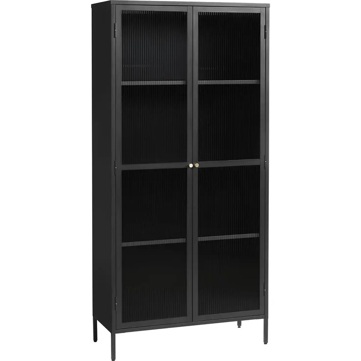 Vitrine >Barcelona< in Schwarz mit geriffelten Glaseinsätzen 5 mm , Sicherheitsglas