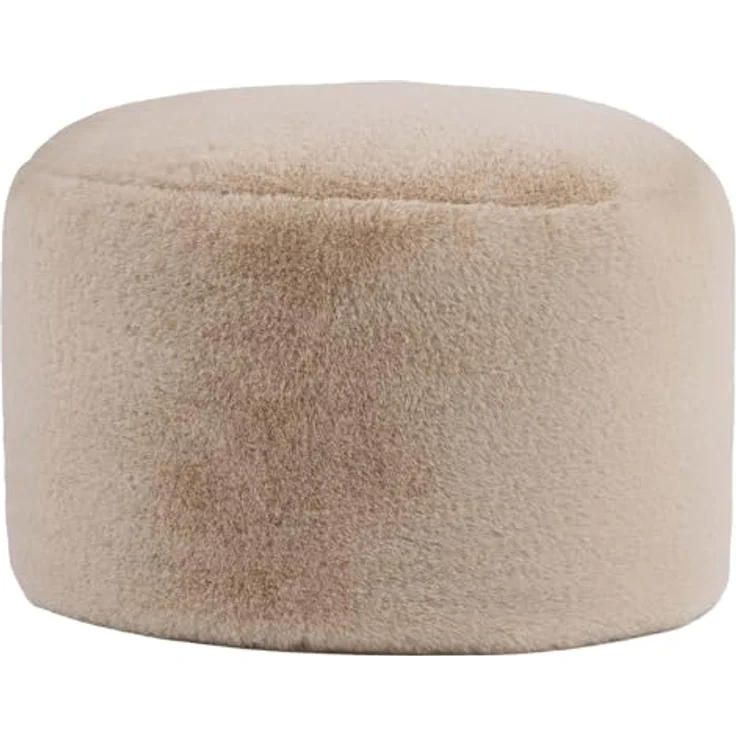 Icon Milano Hocker, Beige, Kaninchen Kunstfell Stoff, Sitzsack Stuhl, Sitzpuff Hocker mit Füllung, Fußhocker für das Wohnzimmer, Deko Wohnzimmer – Bild 2
