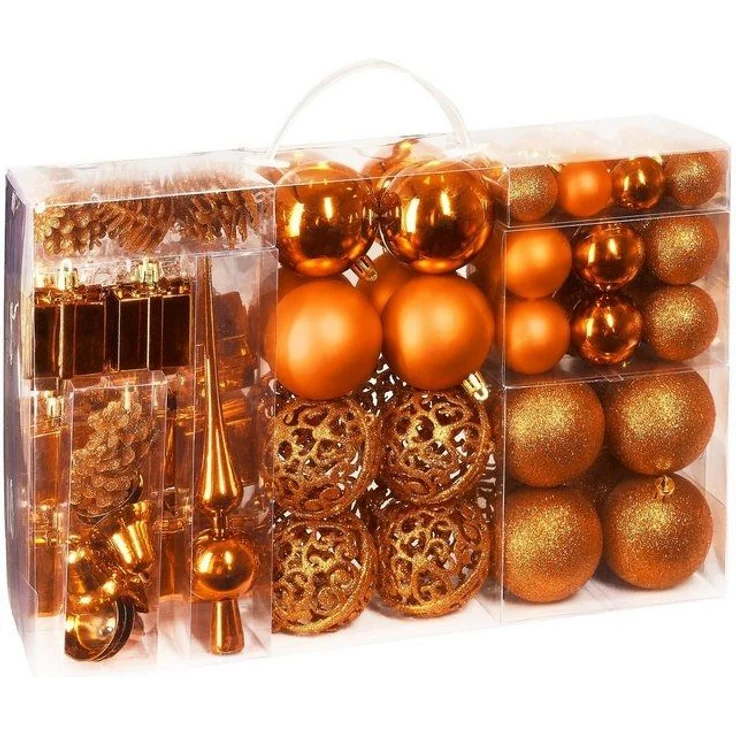 BRUBAKER Weihnachtsbaumkugel 101-teiliges Weihnachtskugel-Set mit Baumspitze, Christbaumschmuck aus Kunststoff, Weihnachtsdekoration edel und robust – Bild 4