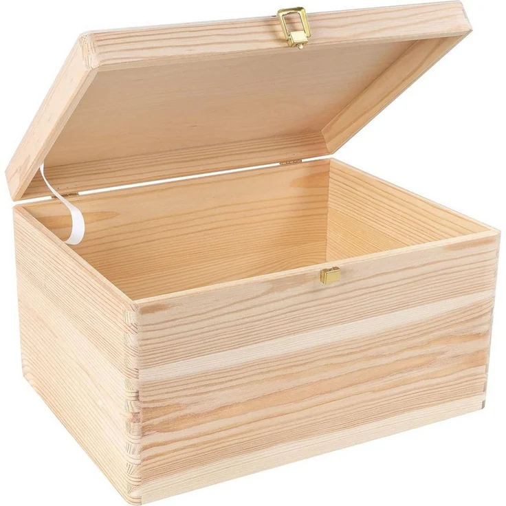 Creative Deco Holzkiste Natur mit Deckel und Schloss, Erinnerungsbox Baby Groß Holzbox mit Deckel Unlackiert Kasten – Bild 1