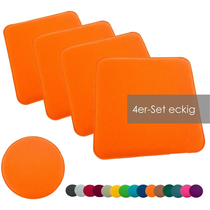 heimtexland ® Sitzkissen Set Filz Stuhlkissen Stuhlauflage Filzkissen Stuhl Polster Kissen Typ631 4er Set 35 x 35 cm Eckig Orange – Bild 1