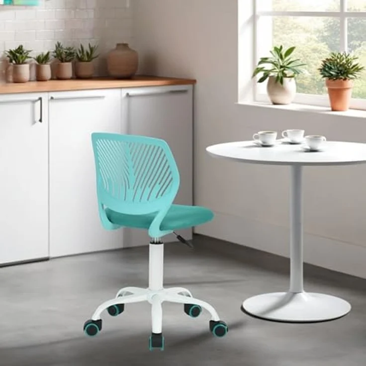 FurnitureR Esszimmer-Drehstühle, 1PC Küchenstuhl, gepolsterter Stuhl, Drehstuhl, bequemer Stuhl mit Rädern, Rückenlehne, armloser Stuhl für Esszimmer, Wohnzimmer,Türkis M – Bild 4