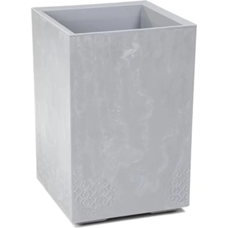 LAMELA Pflanzkübel mit Rollen Höhe 60 cm, 36L – Blumentopf aus Kunststoff in Betonoptik – Übertopf mit Wasserablauf – Modern für Innen & Außen - Wetterfest & Pflegeleicht, Hellgrau – Bild 2