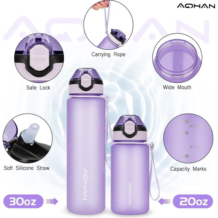 AOHAN Trinkflasche 1L mit klappbarem Strohhalm und auslaufsicherem Deckel – Bild 2