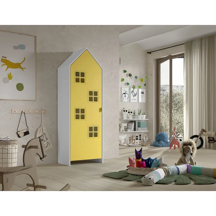 CASAMI BRUGES Schrank mit 1 Tür, 4 Fenster, Ausführung MDF gelb lackiert