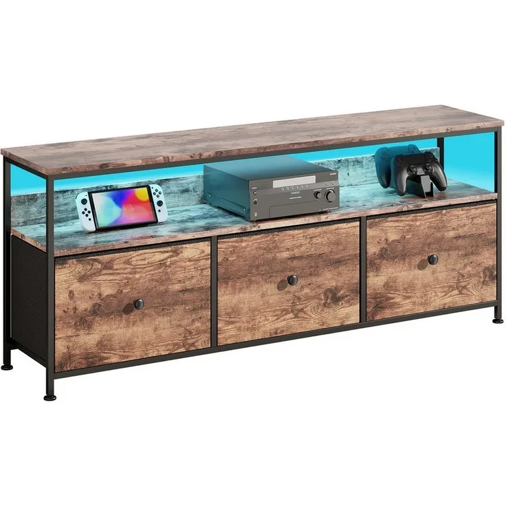 FUROKOY Lowboard TV-Schrank mit LED-Beleuchtung (Fernsehschrank Sideboard-Schrank mit 1 Regal und 3 Stoff Schubladen, TV-Bank für Wohnzimmer Schlafzimmer, 108 x 29.8 x 57cm)