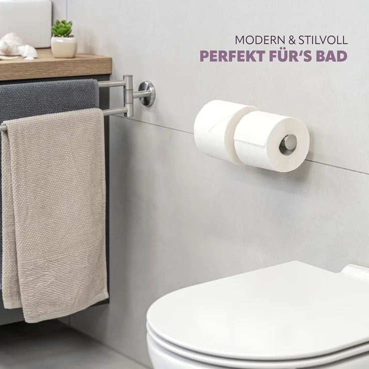 bremermann Toilettenpapierhalter Bad-Serie PIAZZA – Doppelrollenhalter 2in1, Edelstahl matt – Bild 2