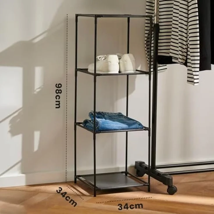 Avilia Platzsparendes Schuhregal mit 3 Ablagen aus Stoff – Set mit 2 modularen Regalen 34 x 34 x 98 cm – vielseitiges Bücherregal für Badezimmer, Küche und Wohnzimmer, leicht und robust für – Bild 3