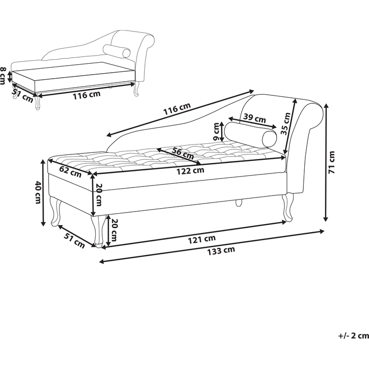 Beliani 'PESSAC' Chaiselongue mit Bettkasten, rechtsseitig, Samtstoff, Hellgrau – Bild 2