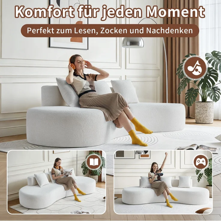 DESVIAE Sofa 3-Sitzer mit Kissen 277x68x103 cm Samtstoff Weiß – Bild 6