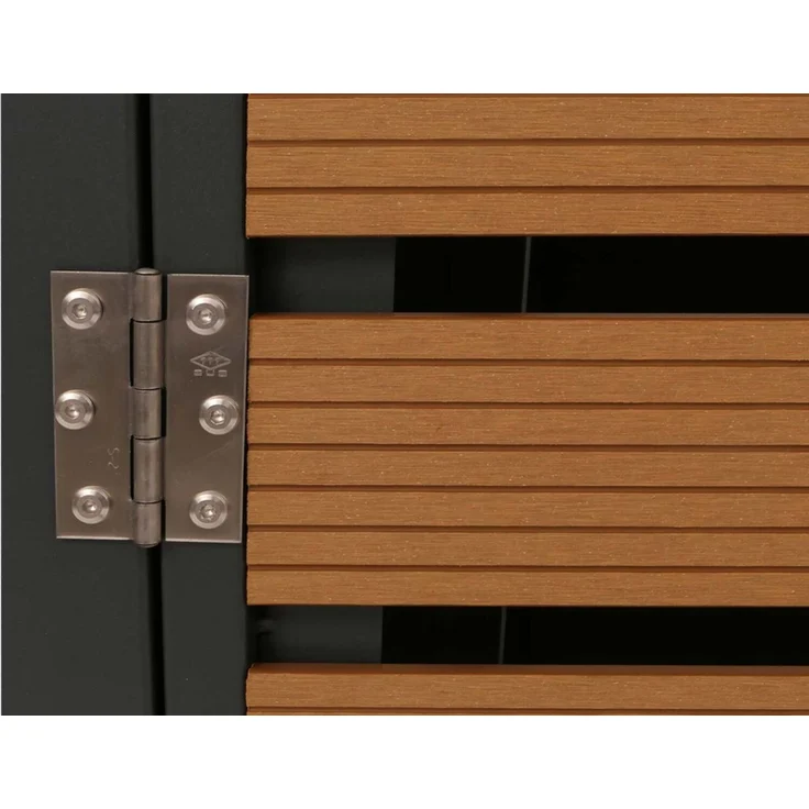 4er Mülltonnenverkleidung HWC-K14, Mülltonnenbox Mülltonnenabdeckung, 119x264x84cm WPC Metall 130kg ~ Teak-Optik – Bild 4