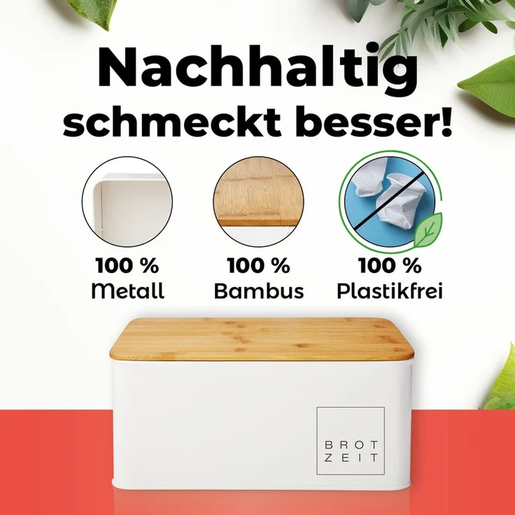Lumaland Cuisine Brotkasten | Brotdose aus Metall mit Bambus Deckel | Brotbox rechteckig 30,5 x 23,5 x 14 cm | 2in1 Brotbehälter & Schneidebrett [Weiß] – Bild 7