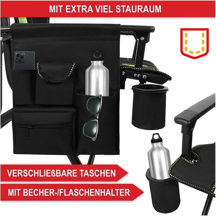 Onbest Campingstuhl faltbar bis 150kg inklusive Tragetasche, Gepolstert, Getränkehalter, Rückentasche – Bild 2