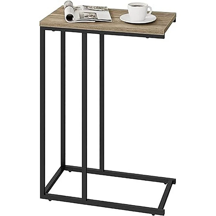 WOLTU Beistelltisch, Couchtisch C Form, Wohnzimmertisch mit Metallgestell, Sofatisch Kaffeetisch, für Kaffee und Laptop, 45 x 63,5 x 25 cm, Graue Holzoptik + Schwarz – Bild 5
