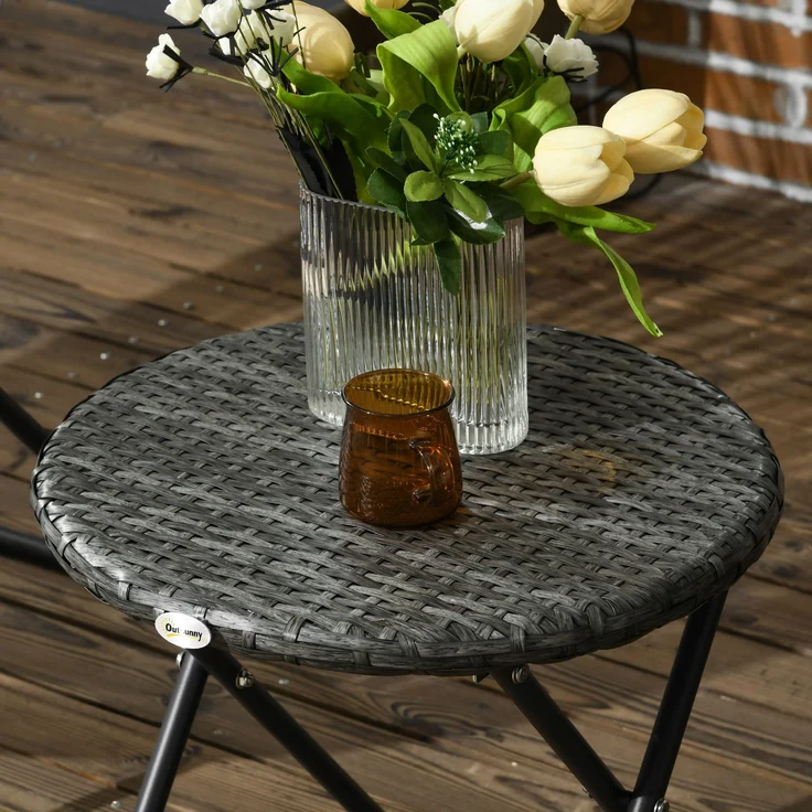 Gartenstuhl-Set mit klappbarem Beistelltisch 46 x 46 x 43 cm, 3-teilig, Grau, Kunstrattan und Stahl – Bild 6