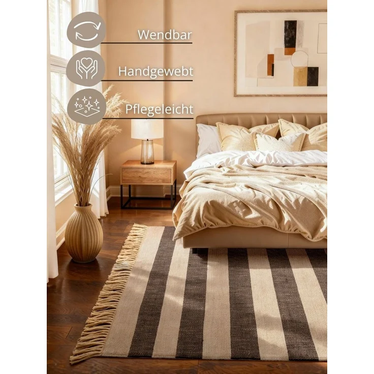 HANSE Home Teppich Playa, rechteckig, Höhe: 6 mm, Jute, Handgemacht, Naturteppich, Wohnzimmer, Läufer, Fransen – Bild 3