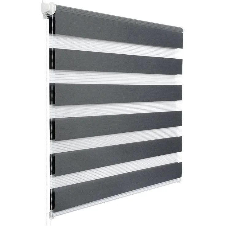 WOLTU Doppelrollo Klemmfix ohne Bohren Dunkelgrau 150x45 cm (LxB), Duo Rollo Zebrarollo Fensterrollo Klemmrollo Seitenzugrollo Easyfix lichtdurchlässig & verdunkelnd Rollos für Fenster und Tür