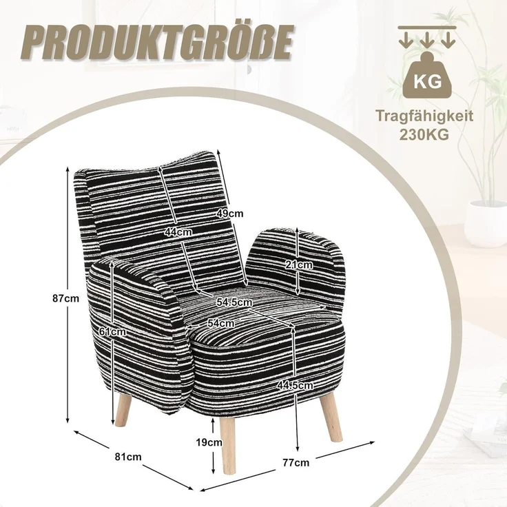 Ohrensessel Relaxsessel Fernsehsessel Lesesessel 77x81cm Schwarz – Bild 2