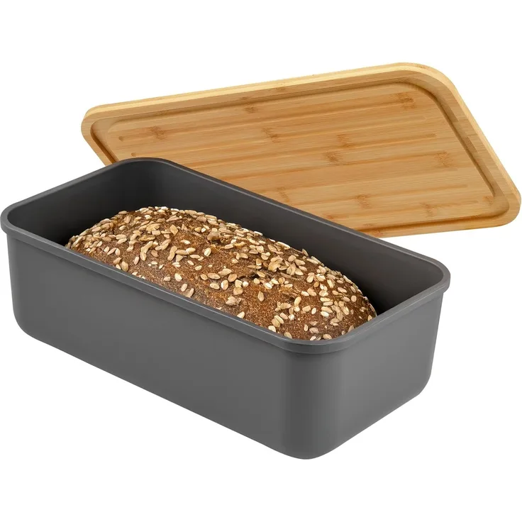 bremermann Brotkorb Brotkasten mit Bambus-Deckel, Brotbox, Schneidebrett, Brottopf grau
