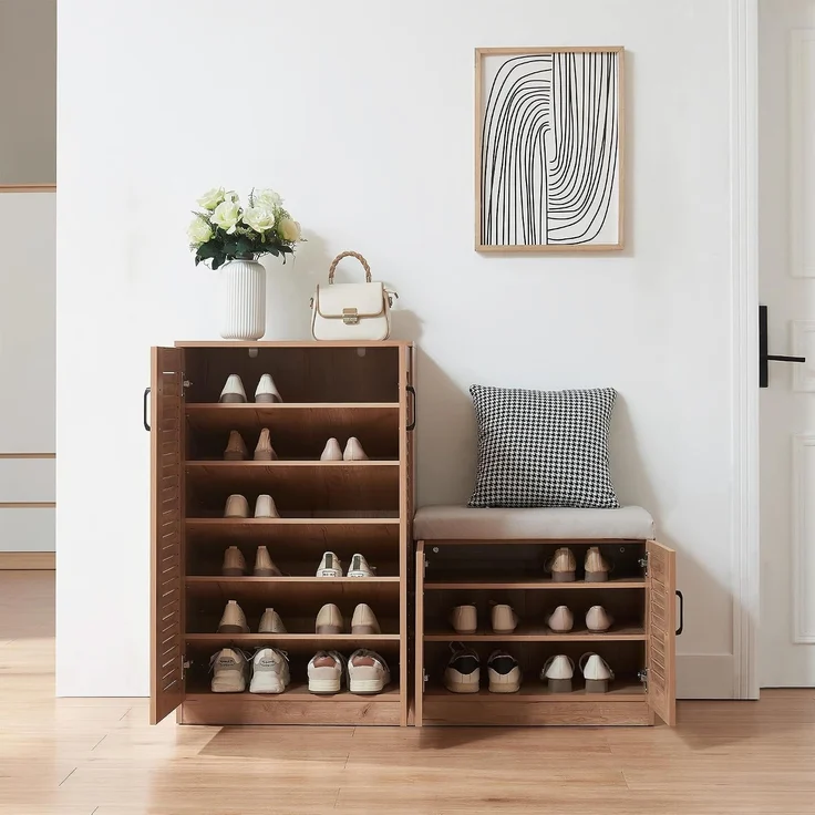 Schuhschrank Løten mit Sitzbank 120x36x97 cm Eicheoptik [en. casa] – Bild 3