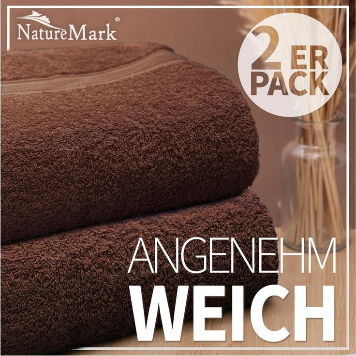 NatureMark Duschtücher Duschtuch 500gsm (2er-Set), 100% Baumwolle (2-St), Premium Qualität, DUSCHTUCH, Dusch-Handtuch, 70x140cm, Schoko braun – Bild 2
