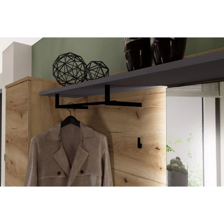 XORA 'FARGO' Wandgarderobe XL-Garderobenpaneel, Holznachbildung Eiche und Graphit, 120 x 149 x 30 cm, mit LED-Beleuchtung – Bild 2