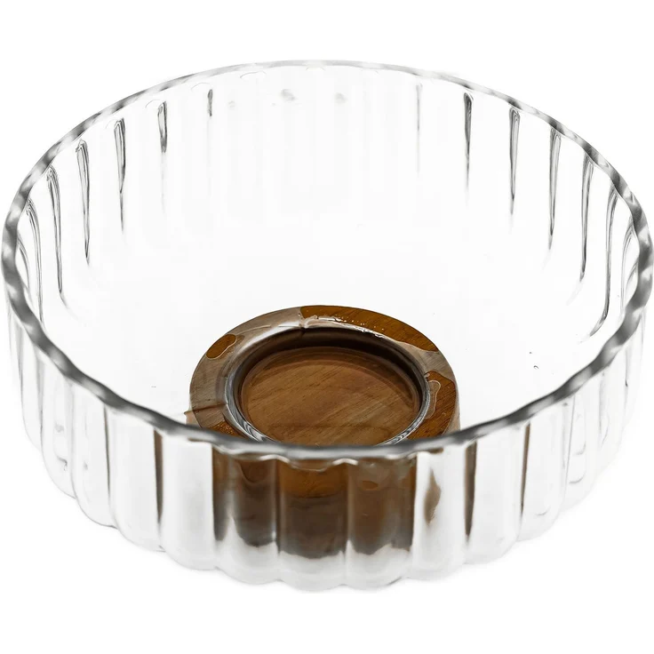 Luana Bowl Medio Glasschale mit Akazienholz - Servier- & Dekoschale, 21 x 9,5 cm – Bild 4