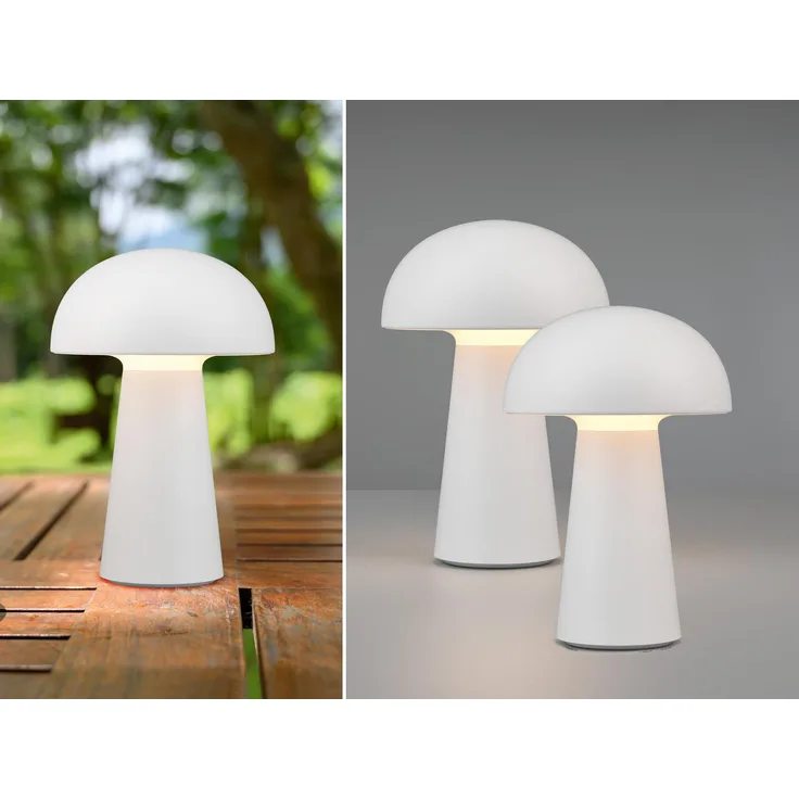 2er SET Outdoor LED Akku Tischleuchten Touch Dimmer, Weiß Höhe 21cm