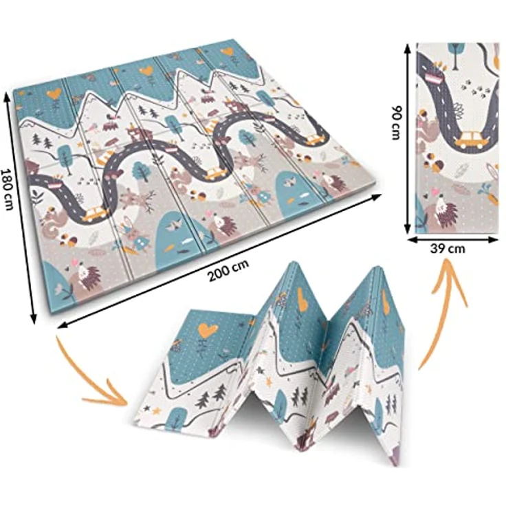 NUKIDO Baby-Schaumstoffmatte Doppelseitig Niedlich Buntes Design zum Spielen Krabbeln Ideal als Geschenk Rollbar Dicke 1 cm Größe 200x180 cm NK-340 – Bild 6